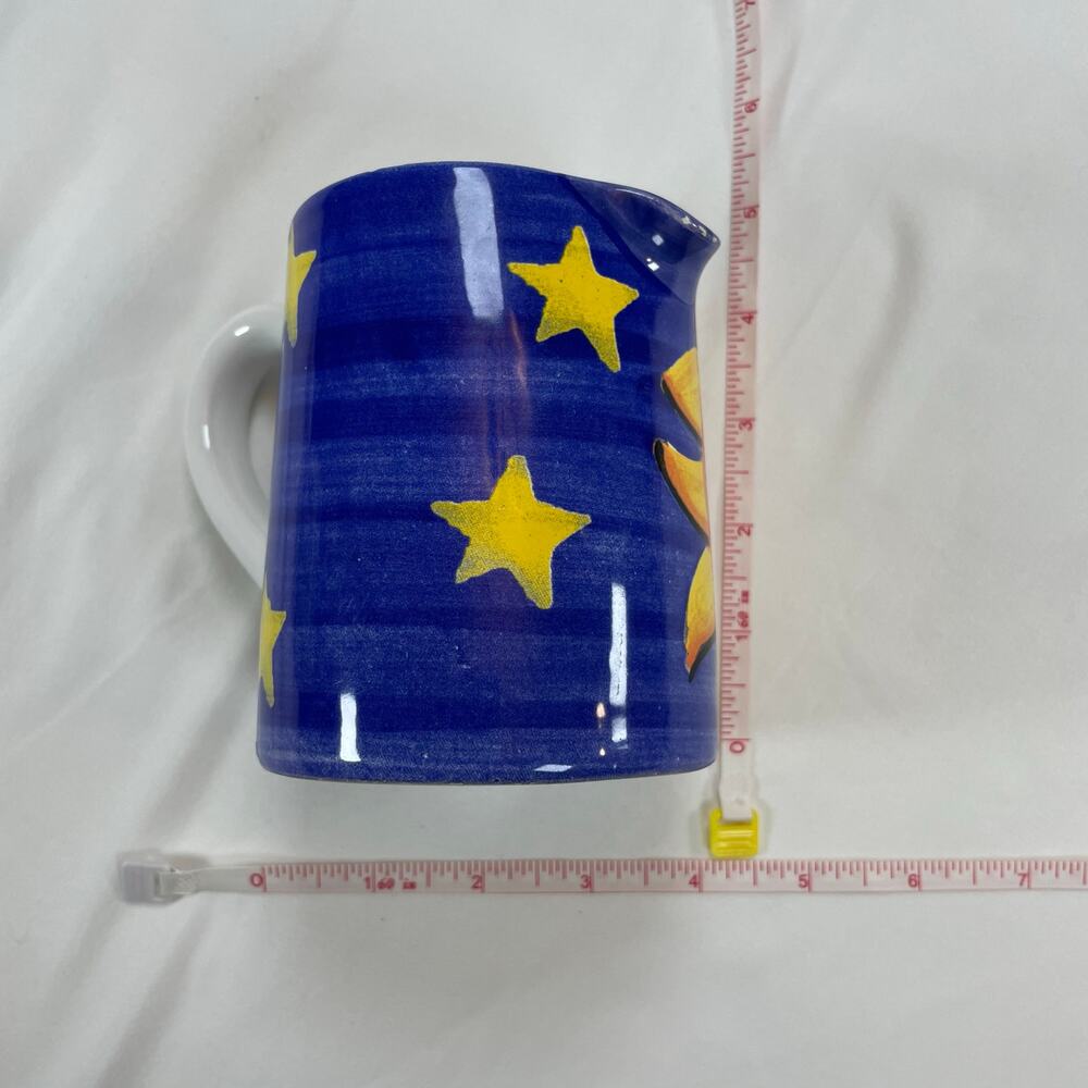 Starbucks Bellini Ciao Italia Sun Stars Vintage Creamer Pitcher Blue Yellow 4" - Picture 5 of 7